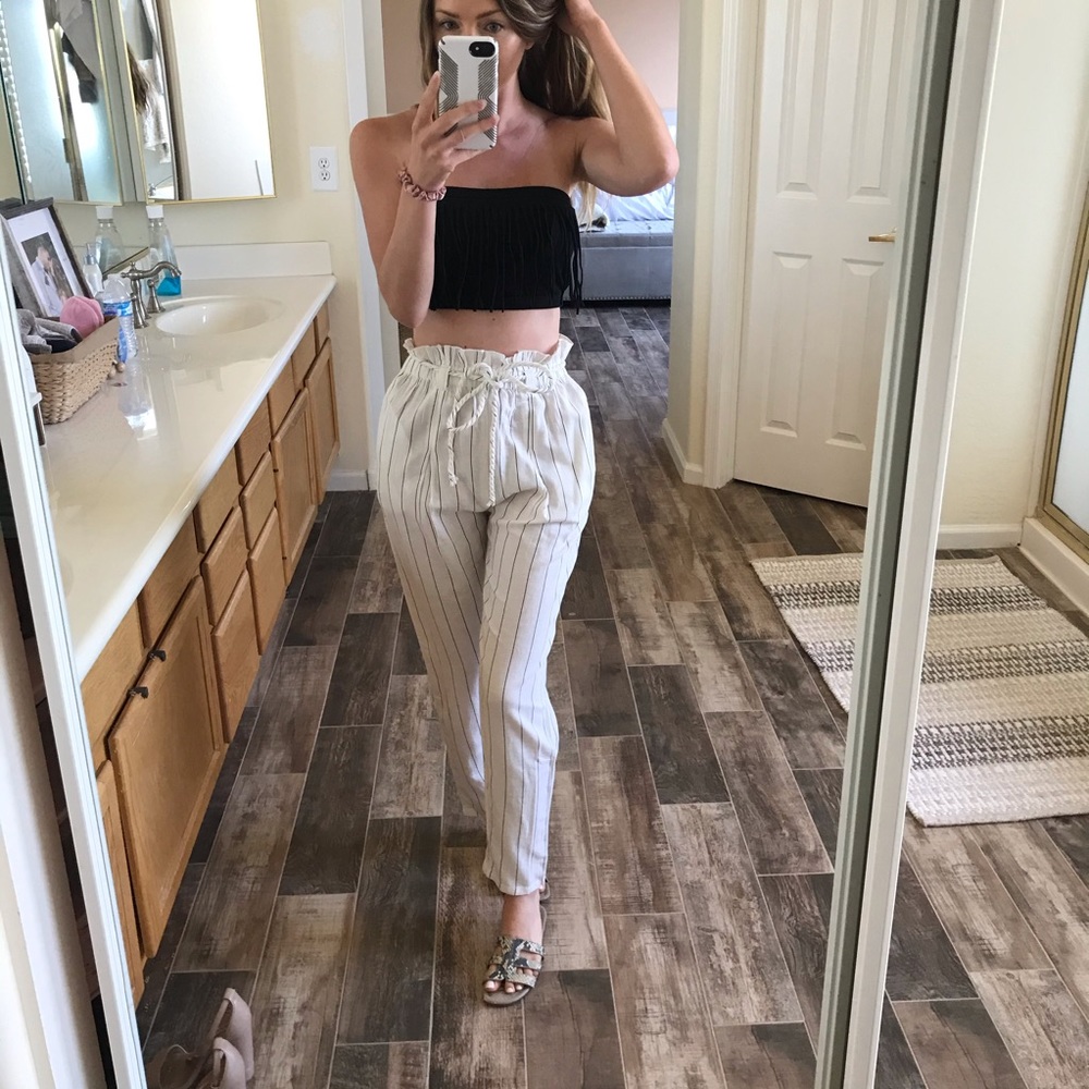 White Billabong Paper Bag Tie Trousers